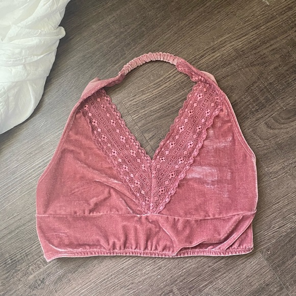 pink velvet small stretch halter lace bralette - Picture 1 of 12